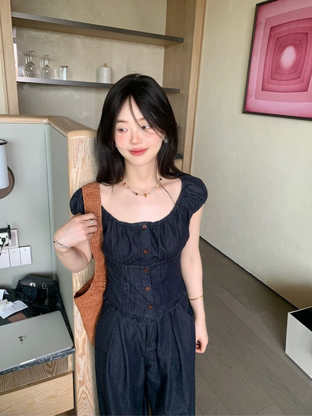 デニムライクトップス&ワイドパンツセットアップ