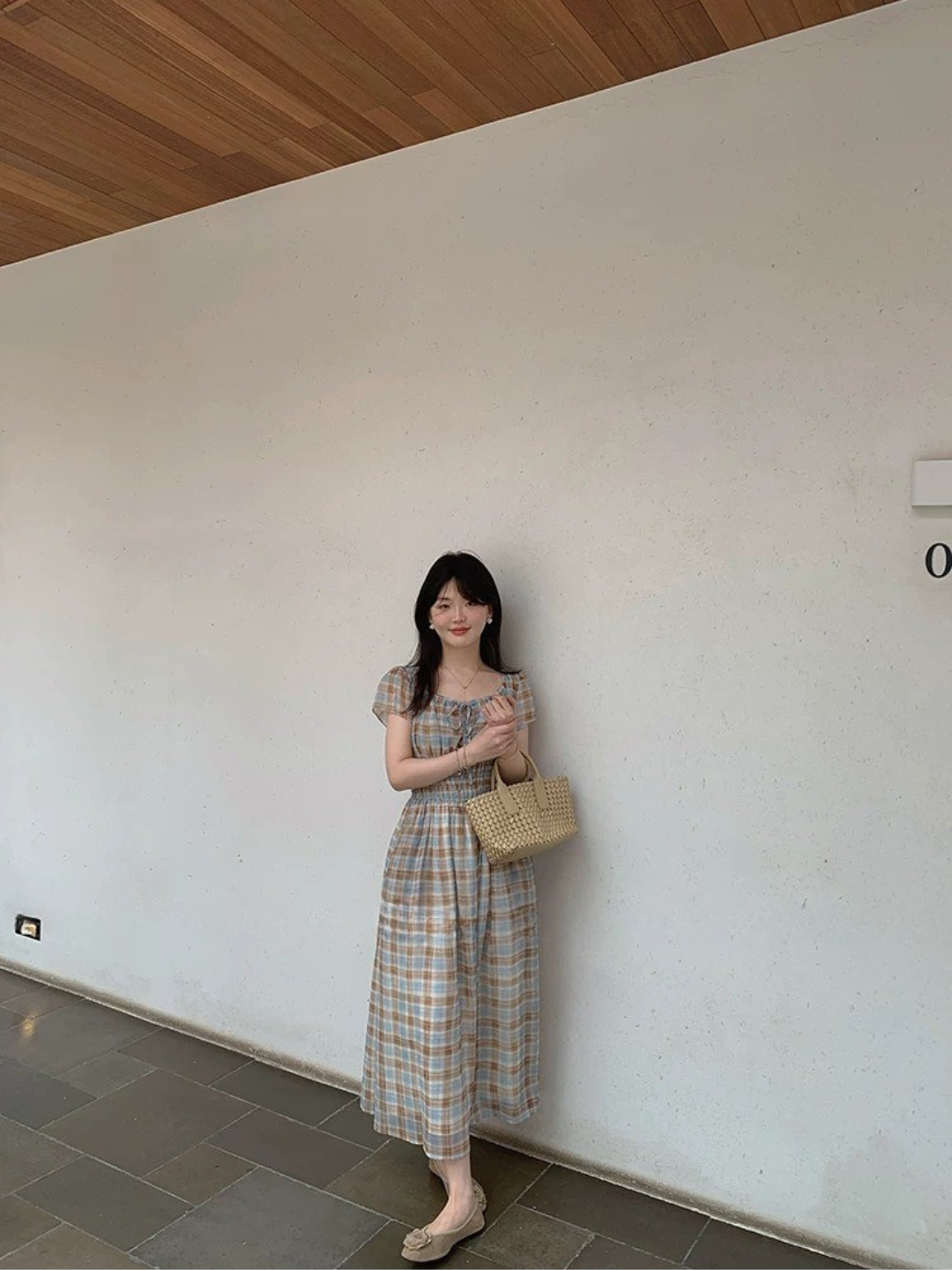 フレンチチェックロングワンピース