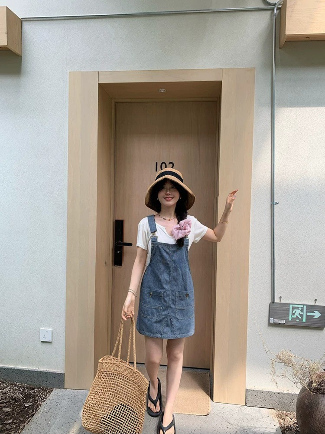 デニムサスペンダーミニワンピース