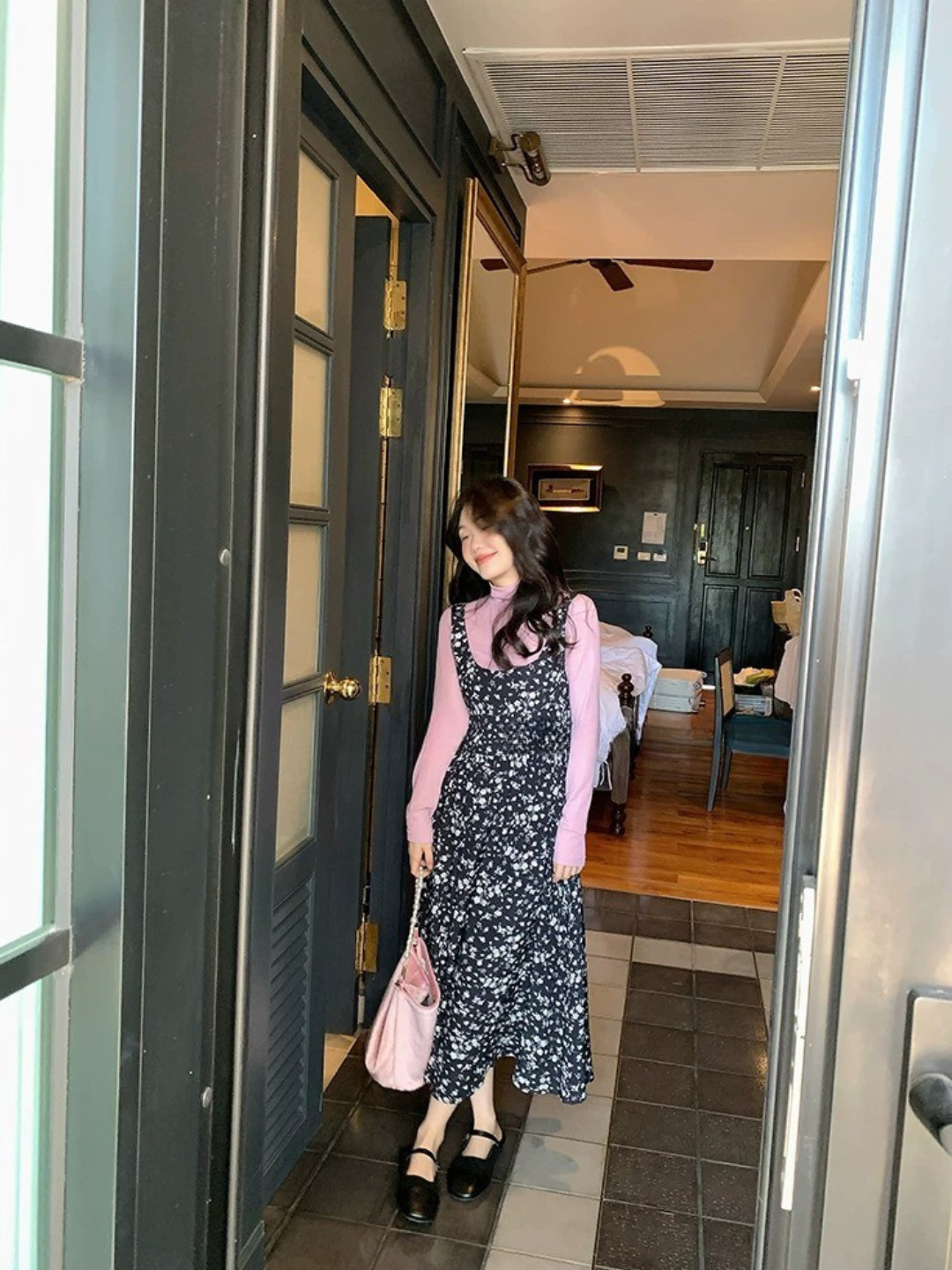 レトロフローラルロングワンピース