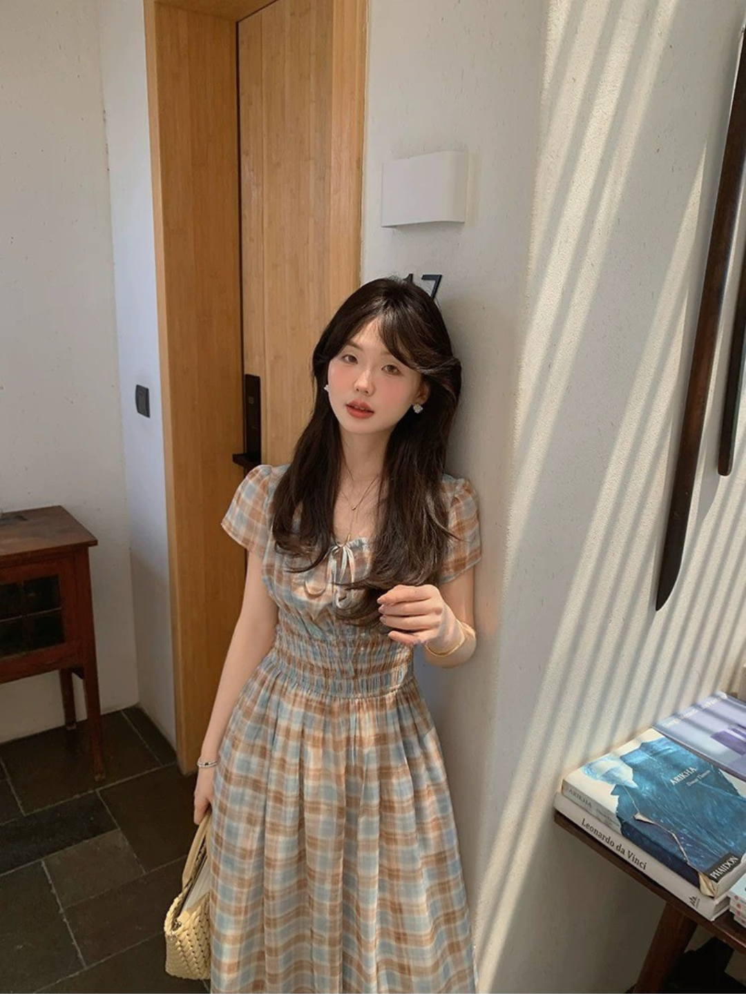 フレンチチェックロングワンピース