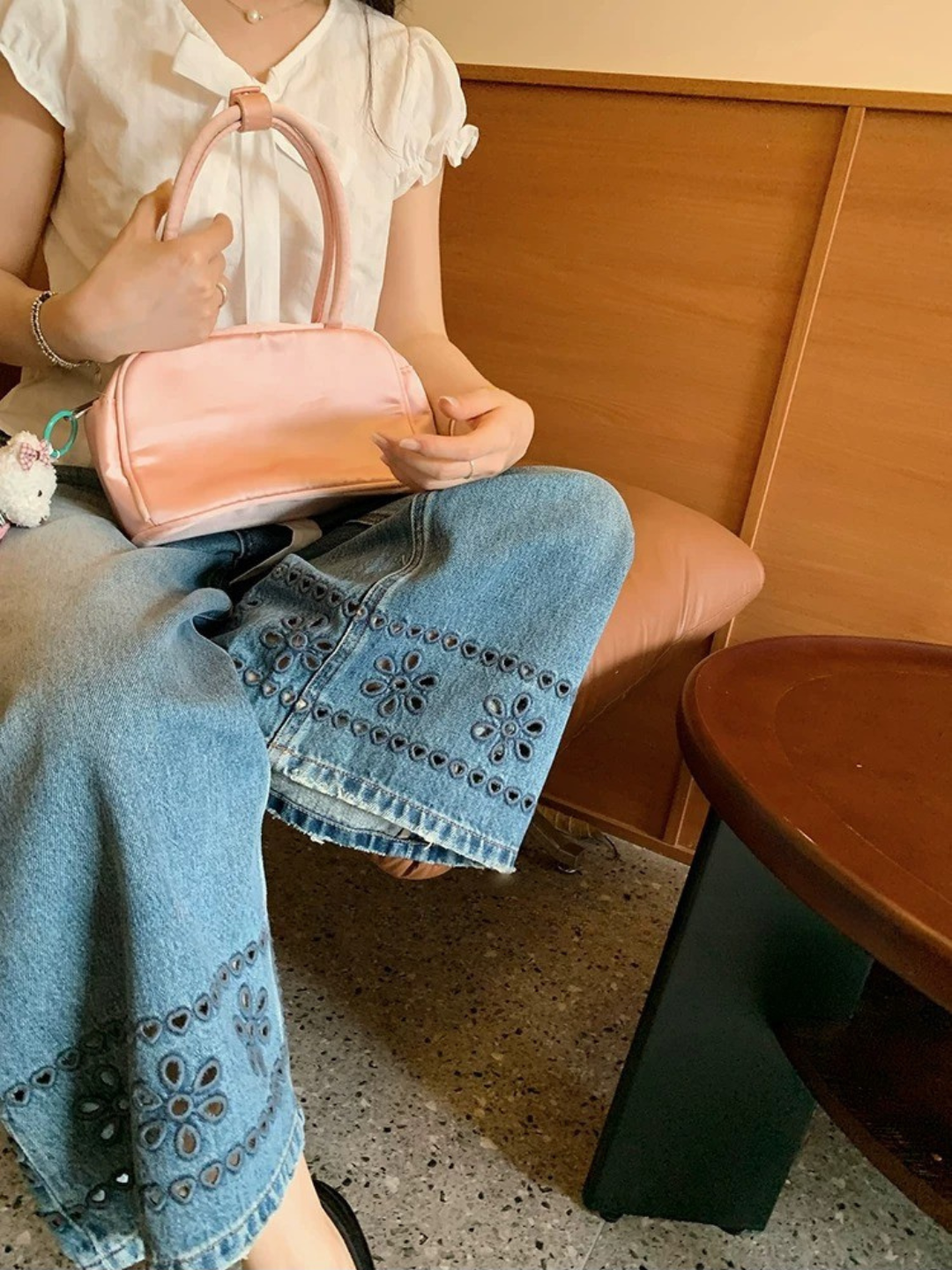 フラワーカットワーク ワイドデニム