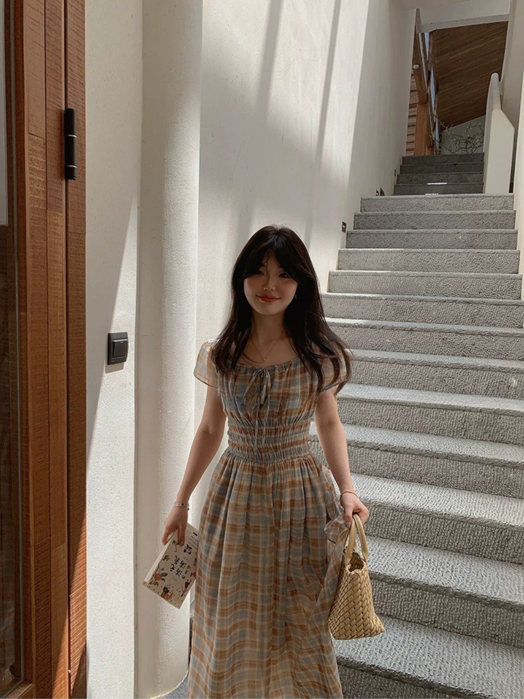 フレンチチェックロングワンピース
