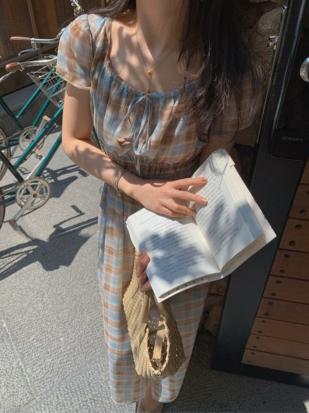 フレンチチェックロングワンピース
