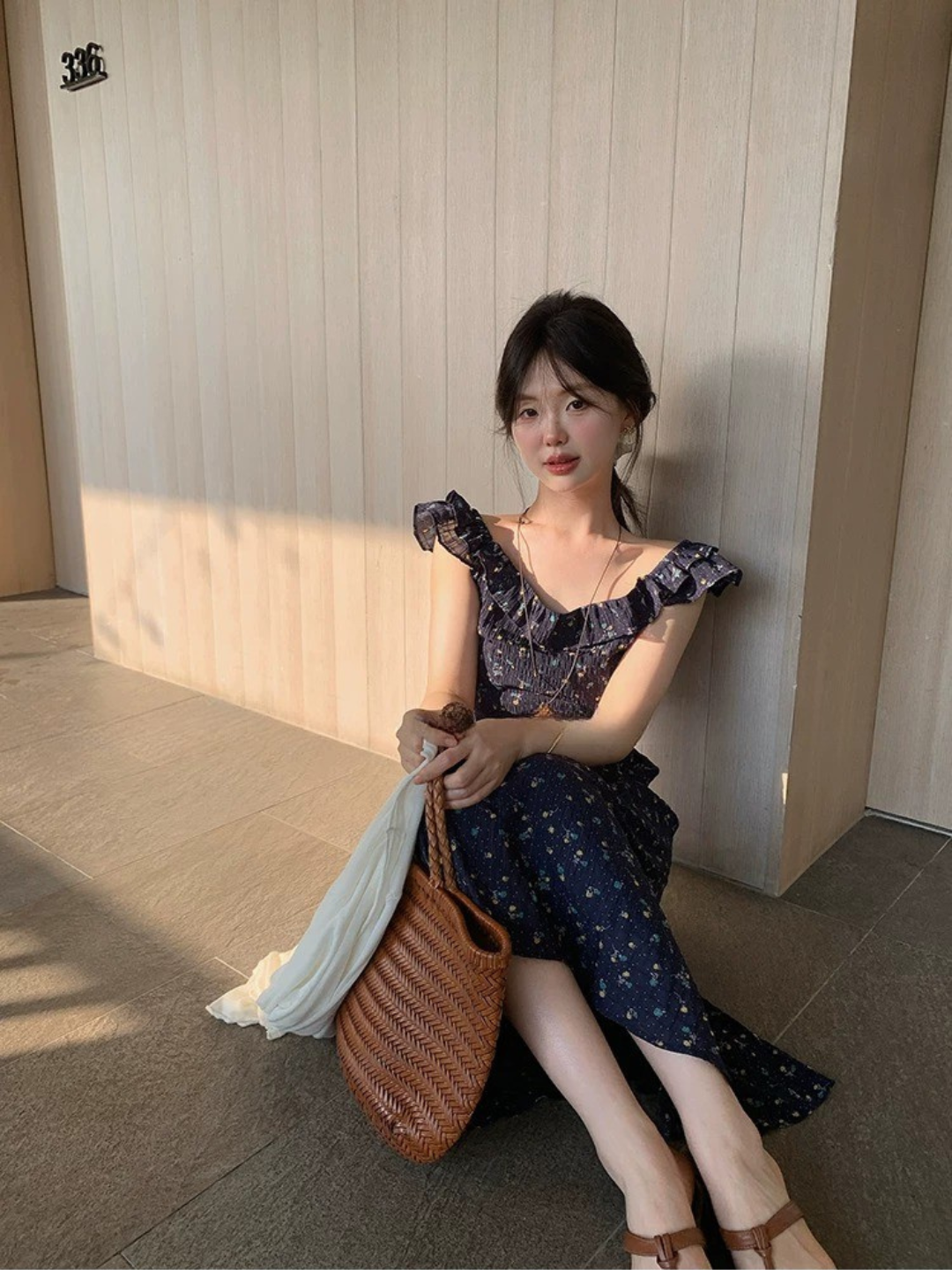 フローラルフリルロングワンピース
