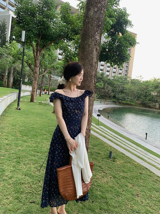 フローラルフリルロングワンピース