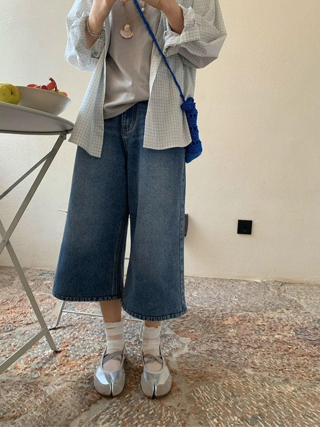 ハイウエスト クロップドワイドデニム
