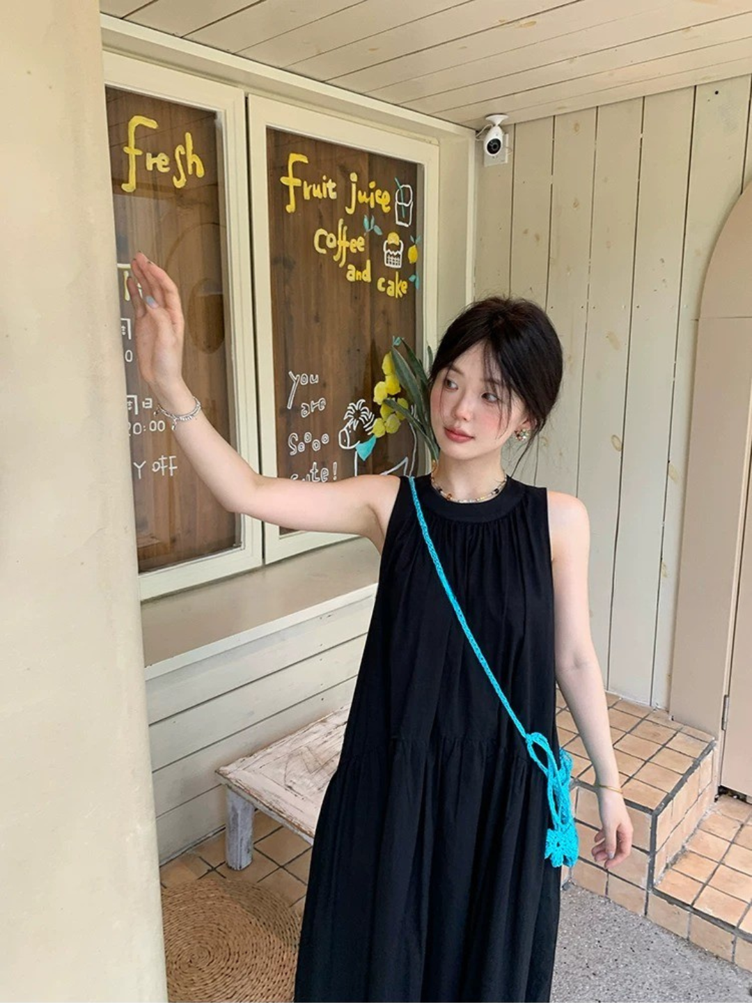 コットンギャザーロングワンピース