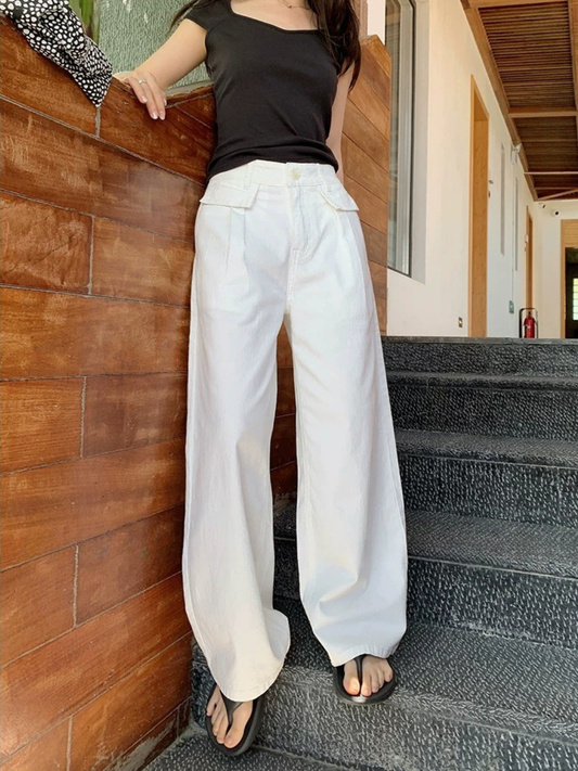 ホワイトタック ワイドストレートパンツ