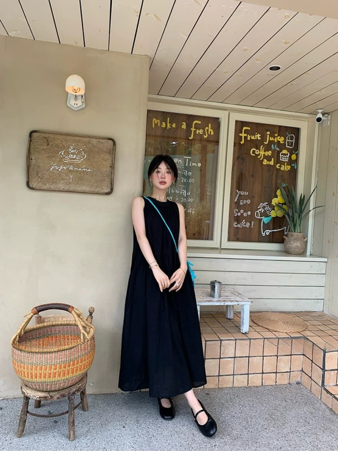コットンギャザーロングワンピース
