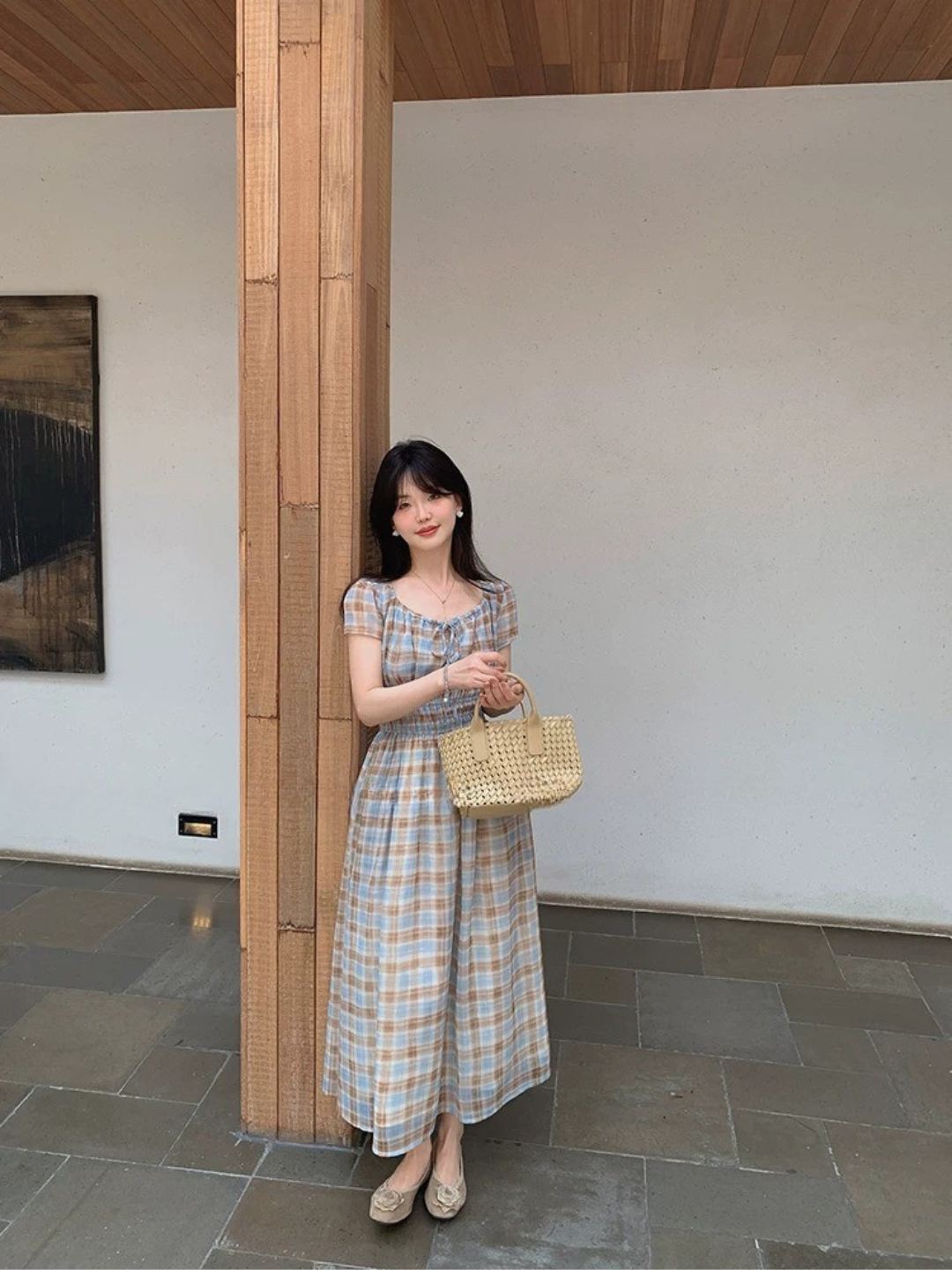 フレンチチェックロングワンピース