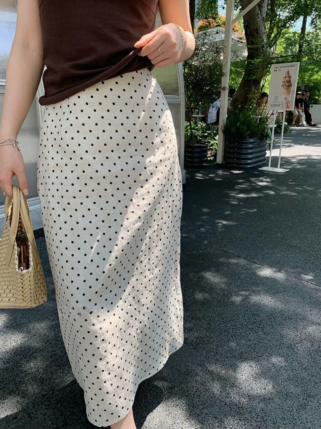 ドットハイウエストロングスカート