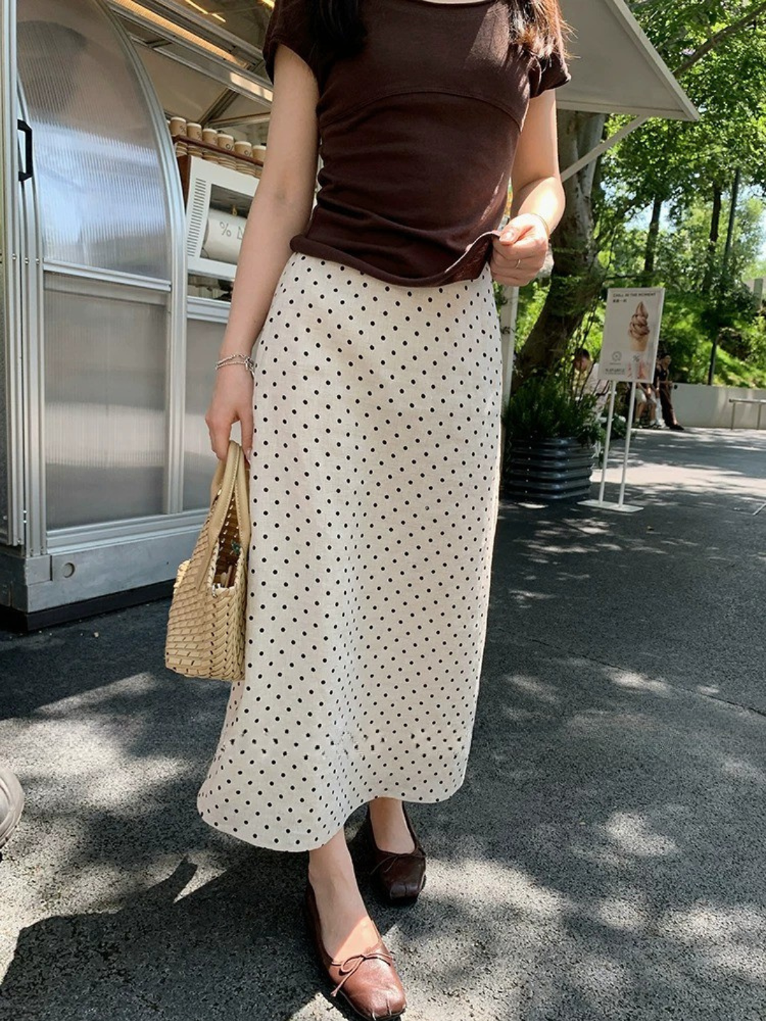 ドットハイウエストロングスカート