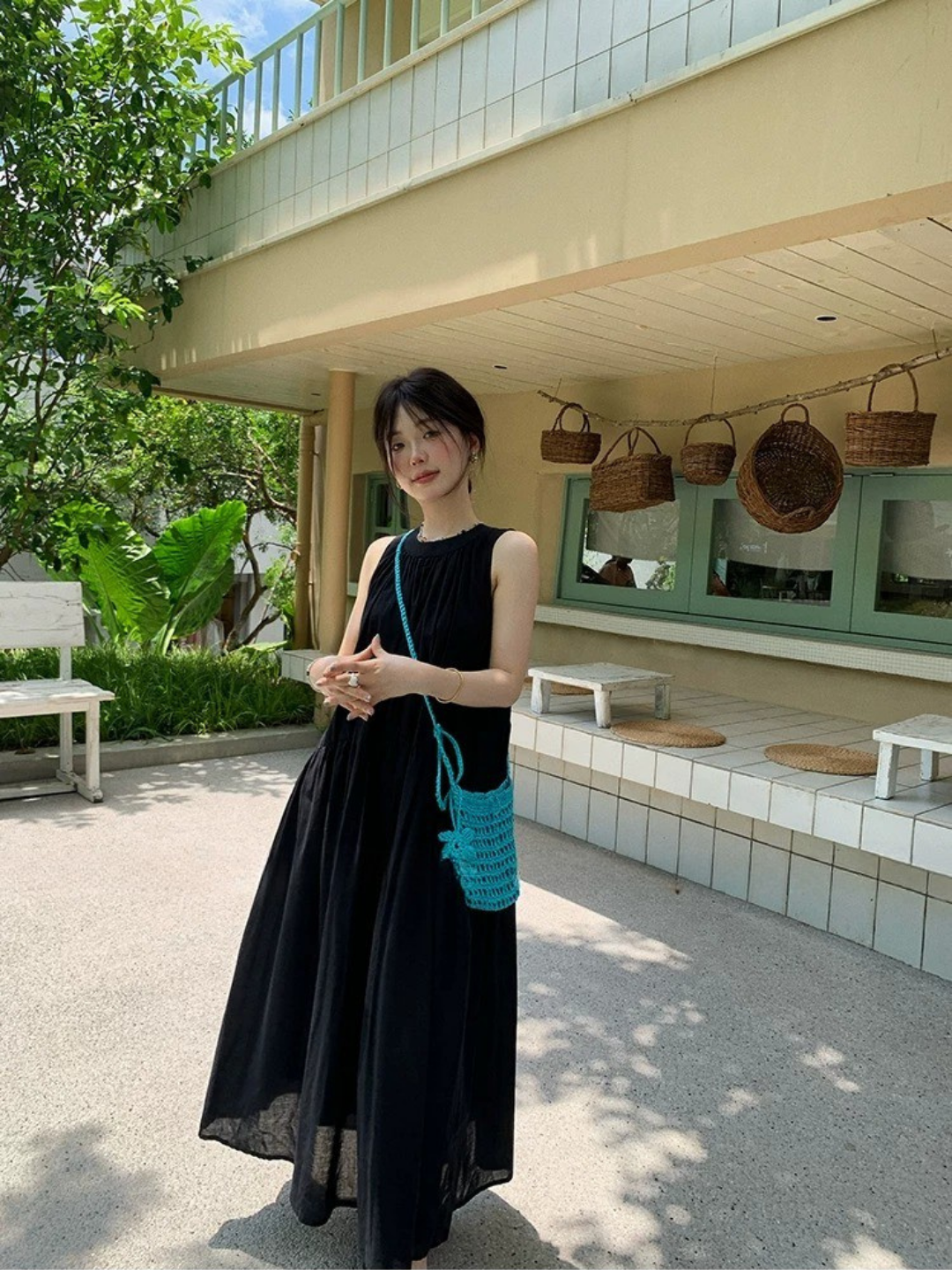 コットンギャザーロングワンピース