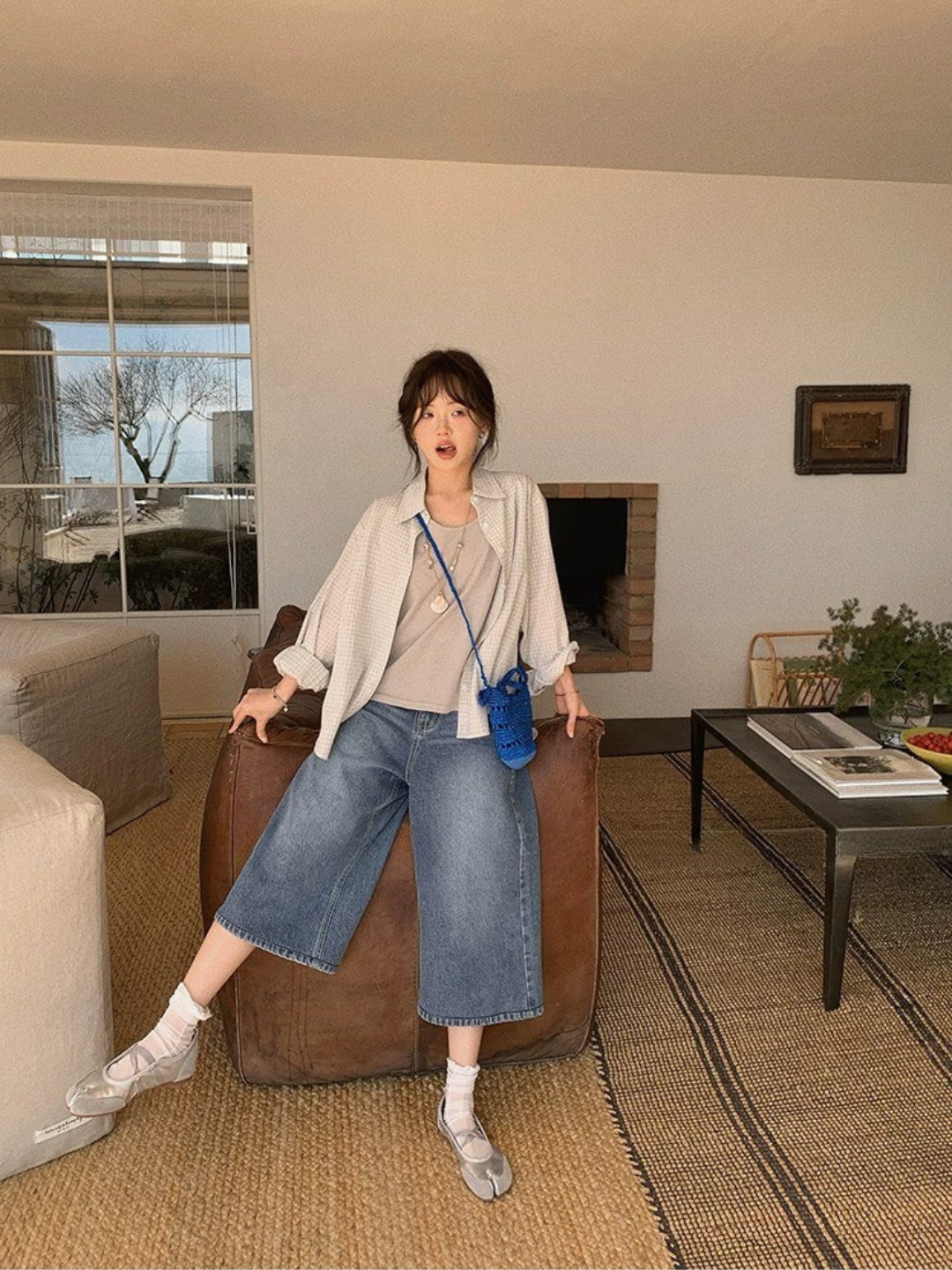 ハイウエスト クロップドワイドデニム