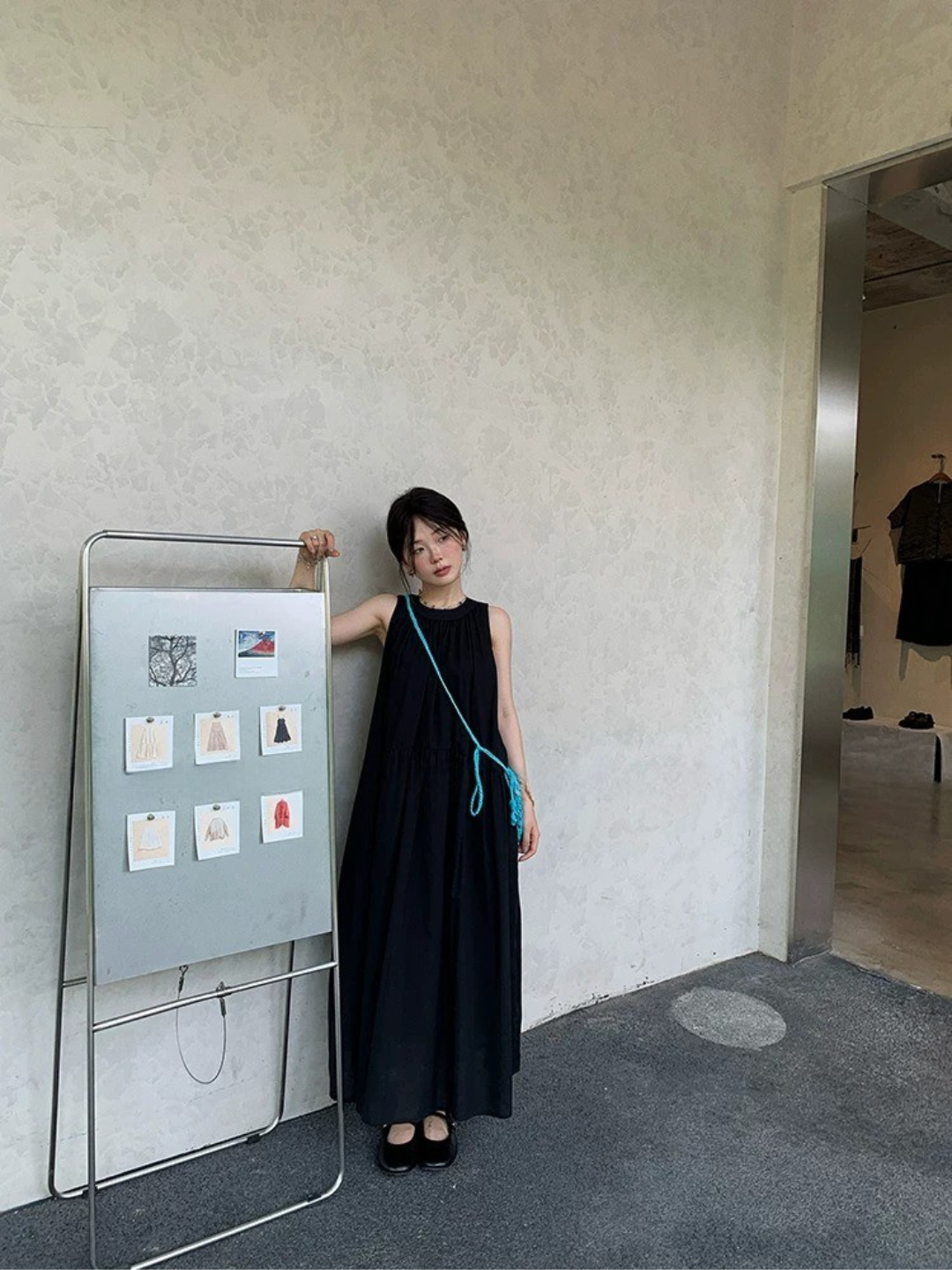 コットンギャザーロングワンピース